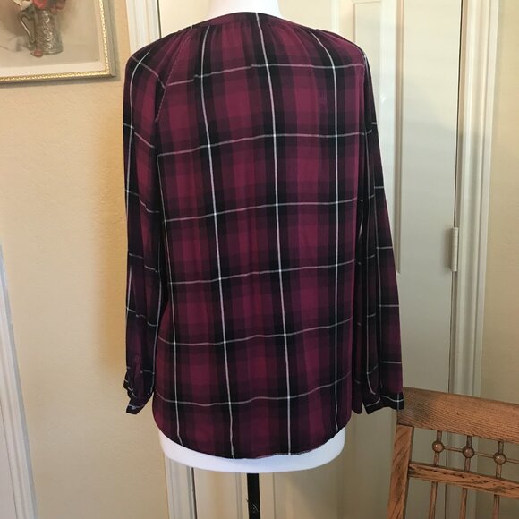 J Jill Burgundy Plaid Blouse - Size M - Picture 3 of 13